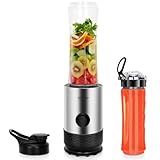 KitchenProPlus Mini Smoothie Maker 260W mit 2 600ml BPA-Freien Tritan Flaschen, Spülmaschinenfest - Reise Entsafter, Elektrischer Mixer, Entsafter, Blender