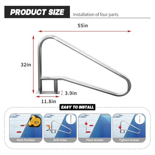 Barandal para piscina 55x32 pulg acero inox miniatura 6