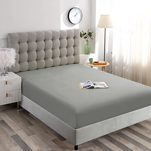 Image of Ghooss Twin XL Size Fitted Sheet,Hotel Quality Bedding Fitted Sheet Deep Pocket up to 14 Inch,Wrinkle and Fade Resistant,1 Piece,Gray