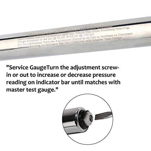 Image of MEASUREMAN Heavy Duty Extended Head Truck External Re-Calibration Service Tire Gauge, Solid Brass Body, Aluminum Slide, with Hook, Range 10-150psi