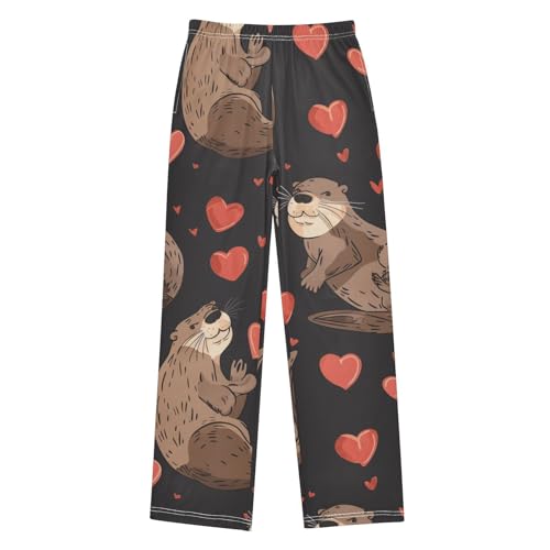 Otter Sweet Love Boys Long Pants Soft Trousers Elastic Waist Kids Lounge Bottoms with Pockets S-XL