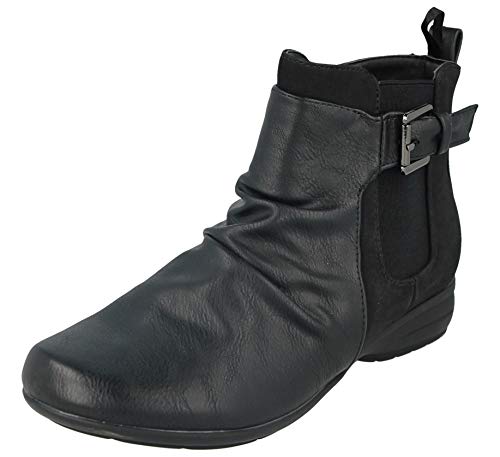 Yinka Shoes - Botas de Tobillo para Mujer, Piel sintética, con Cierre de Cremallera, tacón Plano, Pixie, Color Negro, Talla 38 EU