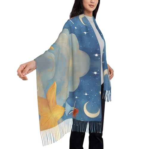 Girl Under The Stars Print Tassel Scarf - Stylish And Cozy Accessory For Spring, Autumn, And Winter, 78" * 28"4