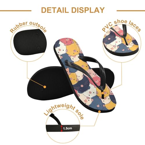 ALAZA Colorful Cute Childish Guinea Pig Flip Flops for Women Fashion Beach Slippers Comfort Mens Flip Flops Non-Slip Rubber Shower Slippers Sandal for Hotel Travel Sport,XS3