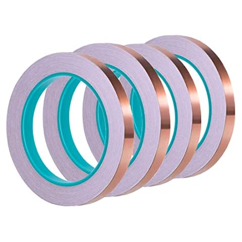 VIVIIHOO With double conductive adhesive 21.8 yards, 1/4 inch copper foil tape, can be used to isolate EMI, electrical maintenance, grounding, handicrafts, 4 packs Cover
