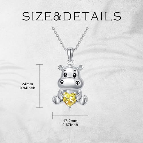 Image of PROESS Animal Birthstone Necklace 925 Sterling Silver Otter /Axolotl /Hippo /Elephant /Dachshund /Monkey /Red Panda Pendant Necklace Animal Birthstone Jewelry Gifts for Women