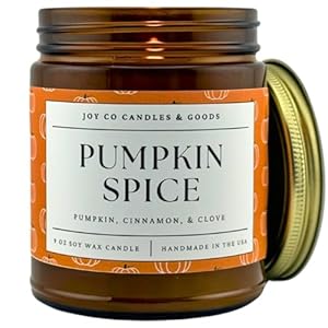 JOY CO Candles & Goods Fall Candle, 9 oz Soy Wax, Pumpkin Spice Scent, 50-Hour Burn Time, Amber Glass Jar