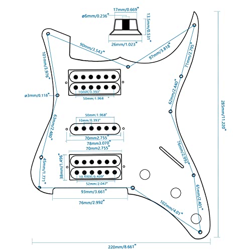 Pxyelec HSH Loaded Pickguard Black Wired Plate for Fender Strat Guitar Replacement - Image 2