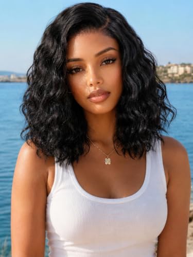 Image of KLAIYI Side Part Bob Water Wave Glueless 6x4 Lace Front Wigs Human Hair 14 inch