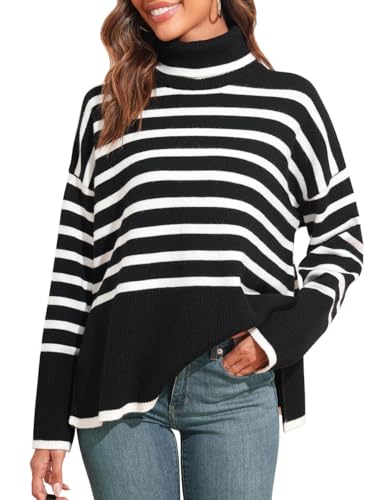 PrettyGuide Womens Oversized Long Sleeve Turtleneck Chunky Knit Pullover2