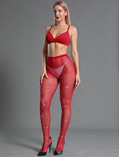 Image of CHRLEISURE Women's Sparkle Rhinestone Fishnets, Sexy Sparkly Glitter Party Concert Outfit Fishnet Stockings