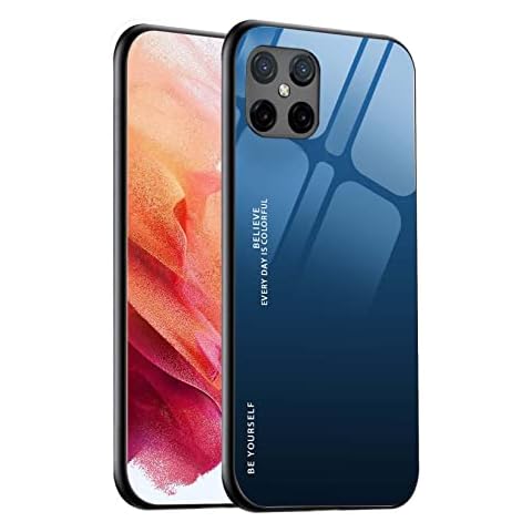 GOGME Case Suitable for Honor X8 Case, Gradient Color Scratch Proof Tempered Glass Back Cover + Slim Thin Fit with Silicone TPU Border Case(7) Cover