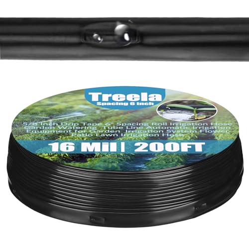 Treela 200ft 5/8 Inch Drip Tape 6" Spacing Roll 16 Mil Irrigation Hose Garden Watering Tube Line Automatic Equipment for Garden Irrigation System Flower Patio Lawn Hose