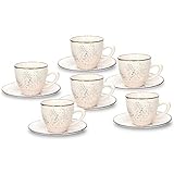 Tognana Louise Stay Espressotasse mit Untertasse im Set a 6 Stück, beige mit dezentem brauen Farbdekor, aus Steinzeug