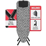 Xabitat Full Metal Ironing Board 48' X 15' with Silicon Iron Rest, Wall Mount & Closet Hanging Hook, Built-in Iron Caddy, Full Metal Heavy Duty Construction, Heat & Scorch Resistant Fabric