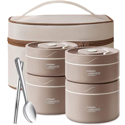 Image of 4 Container Insulated Lunch Box Set Food Lunch Container Bento Box Snack Box for Picnic & Office (Royal Brown)