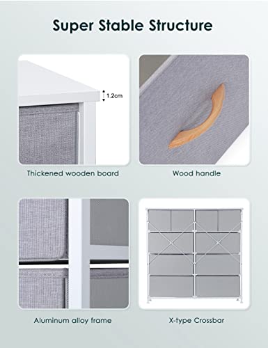 Nicehill Tall Chest of Drawers for Bedroom, Storage Drawer Organizer with 10 Drawers, Fabric Drawers for Closet, Living Room, Hallway, Entryway, Light Grey - Image 7
