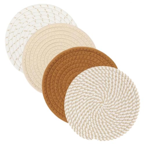 Image of 20cm Round Placemats Set of 4,Coffee-colour range Cotton Dinner Table Mats