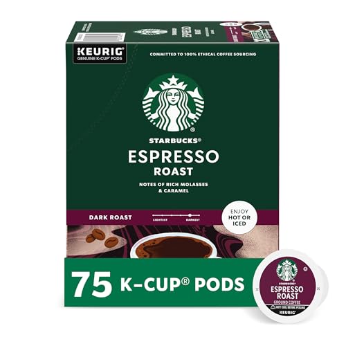 Comparison: Espresso K Cups For Keurig 8 Starbucks K-Cup Coffee Pods, Dark Roast Coffee, Espresso Roast for Keurig Coffee Makers, 100% Arabica, 1 Box (75 Pods)