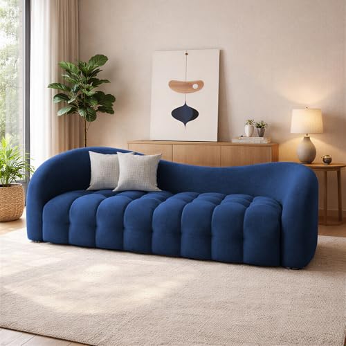 Image of Casaliving Ariana Modern Premium Boucle Fabric Sofa, Upholstered 3 Seater Sofa Set for Living Room, (Blue Colour) Premium Boucle Fabric Sofa