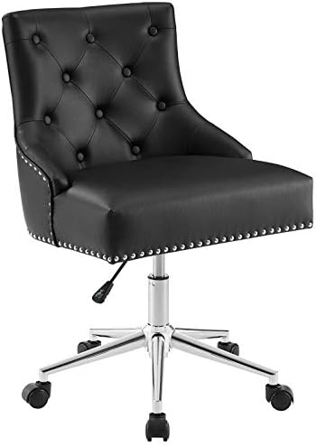 Modway Regent Tufted Button Faux Leather Swivel Office Chair with Nailhead Trim in Black