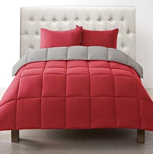 Bien Living Bedding Comforter Duvet -3 Piece Set Reversible Quilted Comforter Blanket Ultra Soft Lightweight - Box Stitched Down Alternative Comforter (Red / Graphite - King/Cal King)