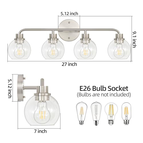 Image of Bathroom Light Fixtures Brushed Nickel Vanity Light Silver 4 Light