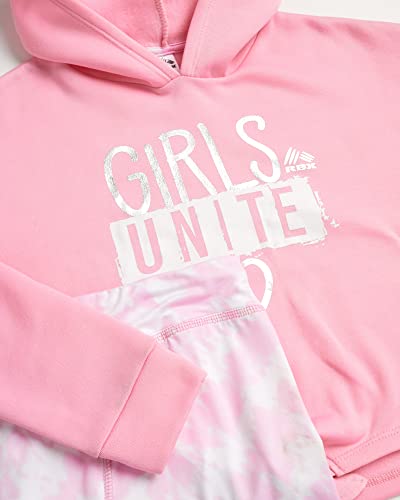 Rbx Girls' Active Shorts Set - 4 Piece Fleece Crop Hoodie Sweatshirt And Bike Shorts (4-12), Size 6-7, Pink/Lavender Love #TOP1