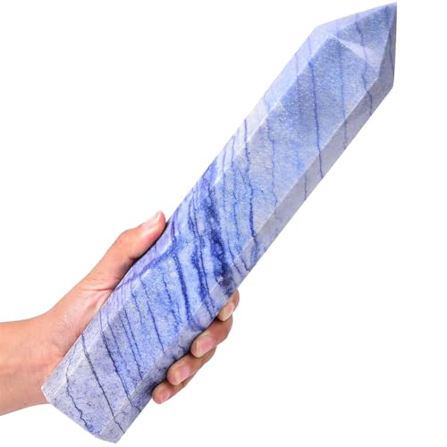 AMOYSTONE Extra Large Healing Crystal Obelisk Tower Blue Aventurine Point Wan...