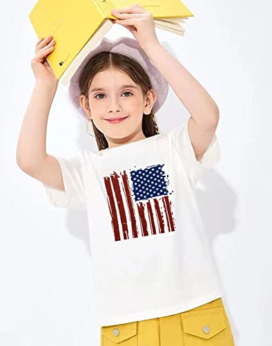 Image of Kids Boys 4th of July Shirts Toddler American Flag T-Shirt Girls Patriotic Short Sleeve Tees Cotton Top Clothes 1-7T