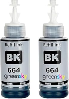 Greensky 664 Black Refill Ink for Epson L130, L360, L380, L361, L565, L210, L220, L310, L350, L355, L365, L385, L405, L455, L485 Printers (Pack of 2)