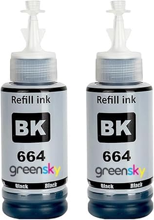 Greensky 664 Black Refill Ink for Epson L130, L360, L380, L361, L565, L210, L220, L310, L350, L355, L365, L385, L405, L455, L485 Printers (Pack of 2)
