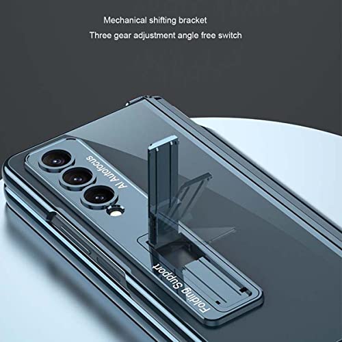 para Galaxy Z Fold 4 Case com porta-caneta,Eletrodeposição de concha transparente em pé Protetor de
