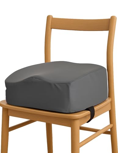 Image of Babelio Ergo-Designed Booster Seat for Kitchen Chair, Promote Proper Upright Posture, Toddler Booster Seat for Dining Table, Suitable for 18 Months to 5 Years, Faux PU Leather Cover, Dark Grey