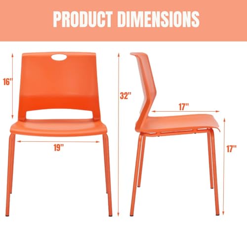 Image of Stackable Chairs Set of 4, Office Waiting Room Chair Plastic Seat, Orange Stacking Chairs with Sturdy Metal Legs, Guest Chair for Conference Rooms, Churches, Living Rooms, Classrooms(Orange).