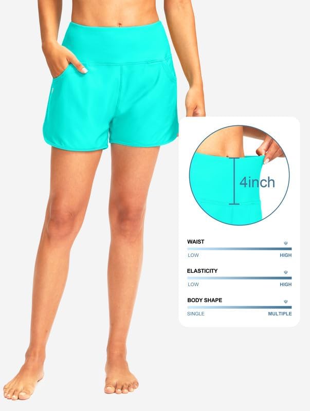 G Gradual Women's 3" High Waisted Swim Board Shorts with Pockets Quick Dry Swimsuit Bottoms Bathing Suit for Women with Liner - Image 5