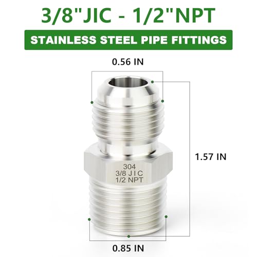 Image of TAISHER 5PCS Forging of 304 Stainless Steel JIC Flare Tube Fitting, 3 /8 inch JIC Male x 1 /2 inch NPT Male, Half Union