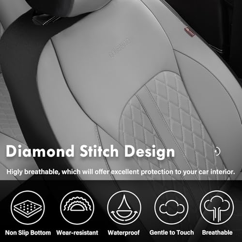 Image of Coverado Universal Leather Seat Covers Front Seats, Front Seat Covers for SUV, Pickup Truck, Sedan, Automotive Vehicle Interior, Waterproof and Durable All Weather Protector，Gray