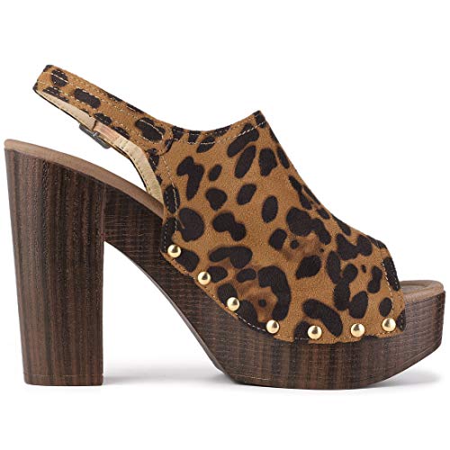 Allegra K Women's Slingback Platform Chunky Heel Leopard Sandals - 8 M Us #TOP5