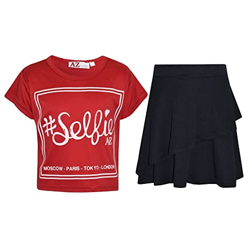 Conjunto cómodo de niña de 9 a 10 años con camiseta roja de manga corta