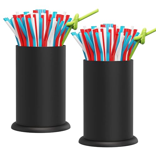 MyLifeUNIT Straw Holder Dispenser, Stainless Steel Kitchen Utensil Organizer 6.7\" x 4.9\", Black (2 pack)