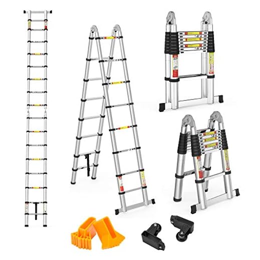 Finether 5M Escalera Telescópica de Aluminio Escalera Plegable Multifuncional Portátil Escalera Extensible Certificada por EN131, Capacidad de 150kg, Profesional