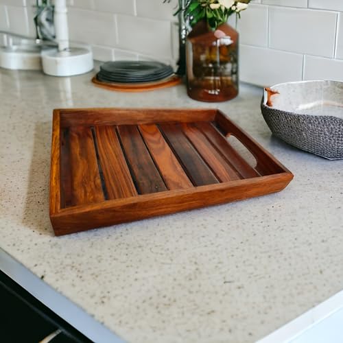 Image of Wood Tray Serving Tray Wooden Tray for Dining Table,Wooden Tray for Kitchen Organizer, Size 13x inches(Rectangle Tray)