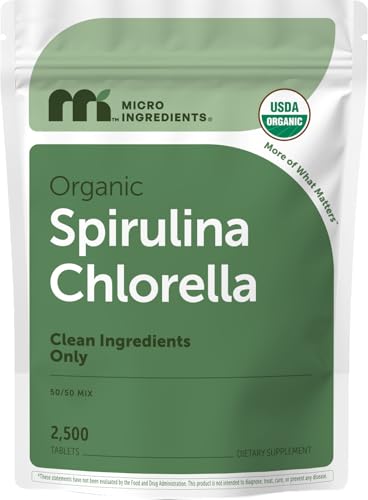 Micro Ingredients Organic Spirulina Chlorella Mini Tablets 2 500 Tablets (8 Month Supply) | 50/50 Algae Blend | No Fillers Non-GMO
