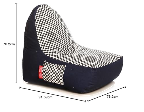 Image of Style Homez Urban Design Denim Canvas Checkered Printed Chair Bean Bag XXL Size Filled with Beans Fillers