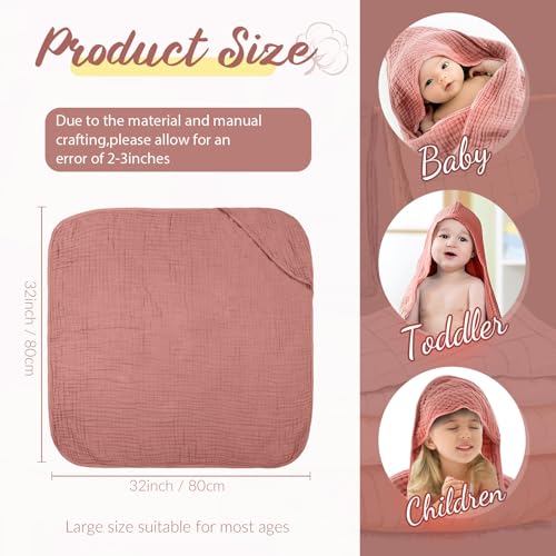 Image of VitalCozy 6 Pcs Baby Muslin Hooded Bath Towels and Washcloths, Muslin Hooded Baby Towels Absorbent Blankets for Gift Newborn Infant Shower (Brown,Burnt Orange)
