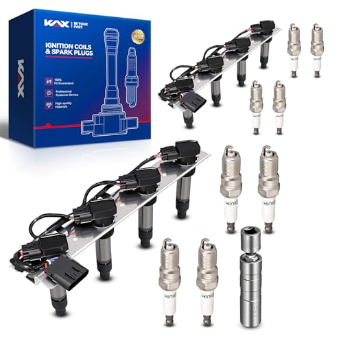 Image of KAX Ignition Coils & Spark Plugs Set Fit for Cadillac DeVille 2004-2005 | (w /tool) Bonneville 2004-2005 4.6L, Seville 2004 UF372