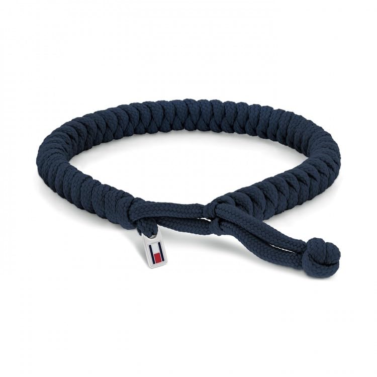 Tommy Hilfiger Pulsera Nylon Azul y Acero Hombre - 2790592, Ajustable con Nudo Deslizante, Logo en Acero Inoxidable, 19 cm