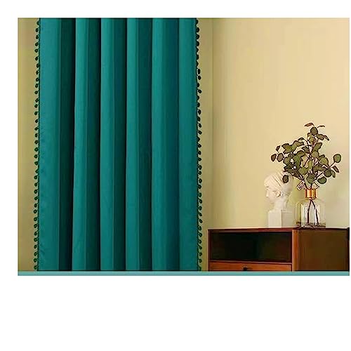 Image of Amazon Brand - Umi blackout Velvet Eyelet Door Curtains with pom pom Lace for Living Room Bedroom Kitchen 1 pc Pack in Deep Teal Color (Door - 4 feet x 7 feet)|Solid
