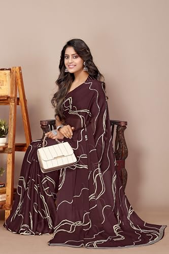 Image of MIRCHI FASHION Saree for Woman Chiffon Georgette Geometric Printed | Lightweight Farewell and Women's Office Sari with Blouse Piece